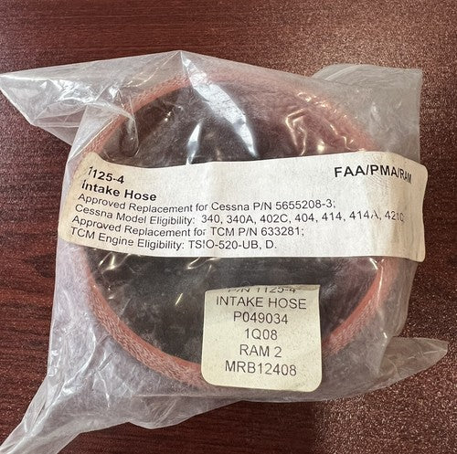 Cessna - Intake Hose P/N: 1125-4 (Alt P/Ns: 5655208-3, 633281)
