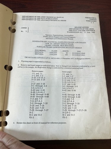Dept. Of the Army/Navy/Air Force: Technical Manual - Generator Set