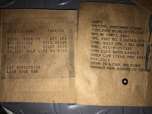 VALTEC / KAPCO O-Rings, 2 Count P/N: MS28775-006 (Alt. P/N 61AS568-006 N432)