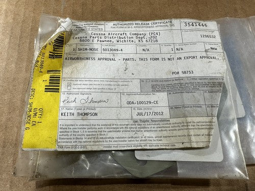 P/N: 5013049-4 Cessna Shim Nose Gear