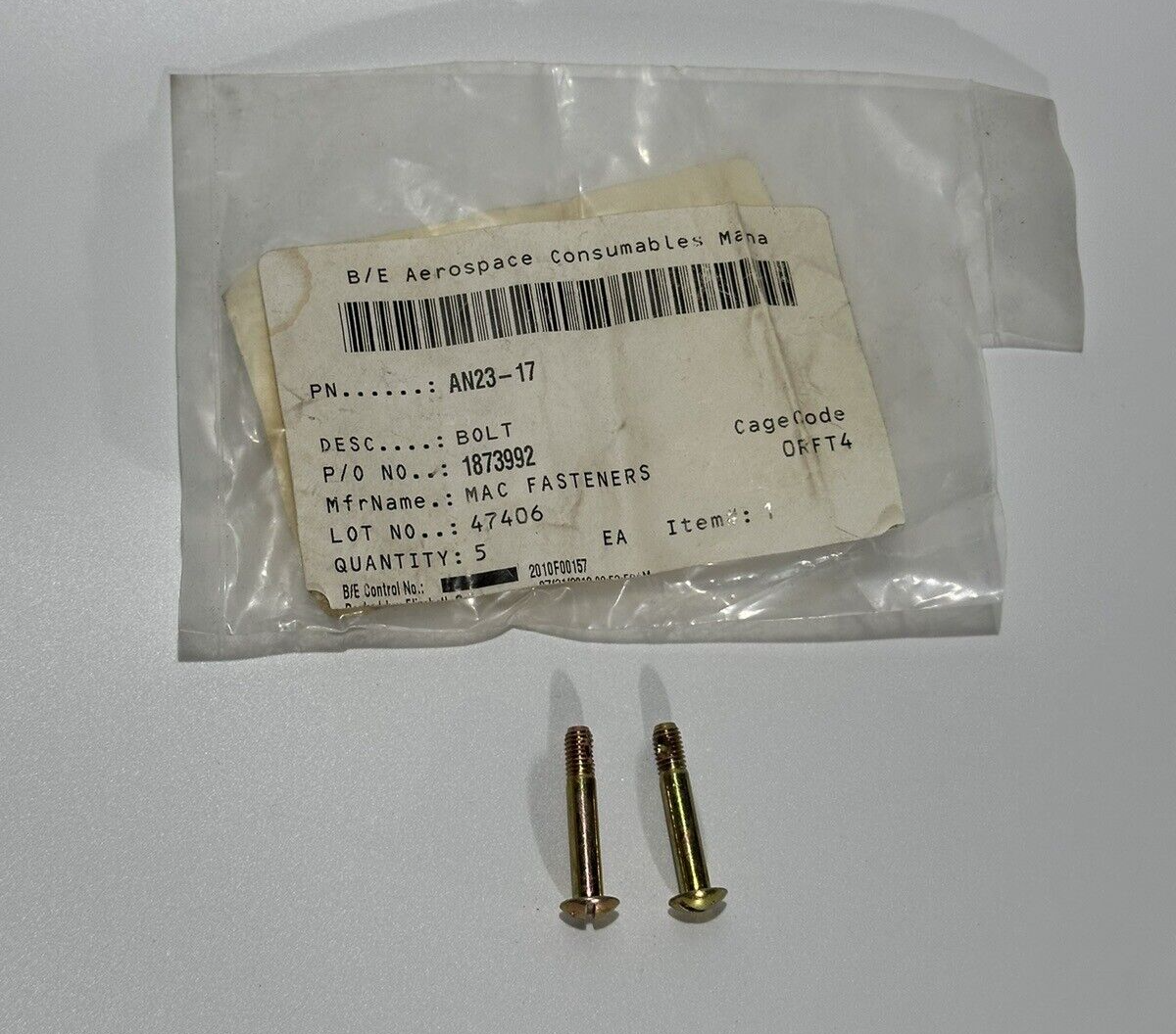 P/N: AN23-17 Aeronautical Standard Bolt - Set of 2