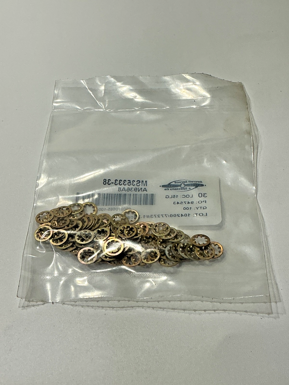 P/N: MS35333-38 Star Lock Washers Type A Internal Teeth Lot of 100 (New)