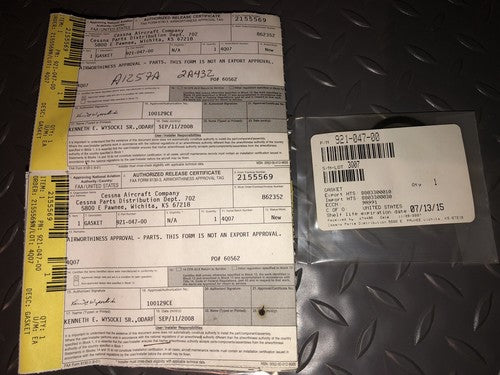 Cessna - Gasket (w/ 8130-3) P/N: 921-047-00