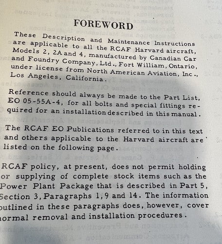 Harvard - (Harvard 2, 2A, & 4) Description & Maintenance Instructions (1954)