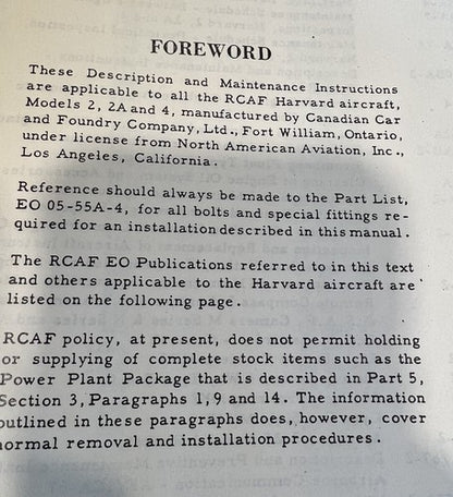 Harvard - (Harvard 2, 2A, & 4) Description & Maintenance Instructions (1954)