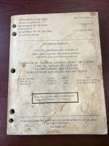 Dept. Of the Army/Navy/Air Force: Technical Manual - Generator Set