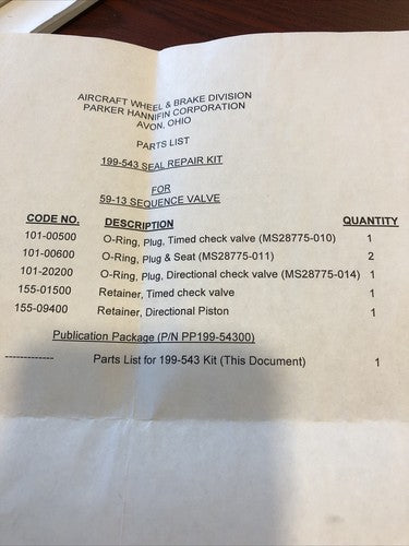 Parker Hannifin - Seal Repair Kit P/N: 198-543
