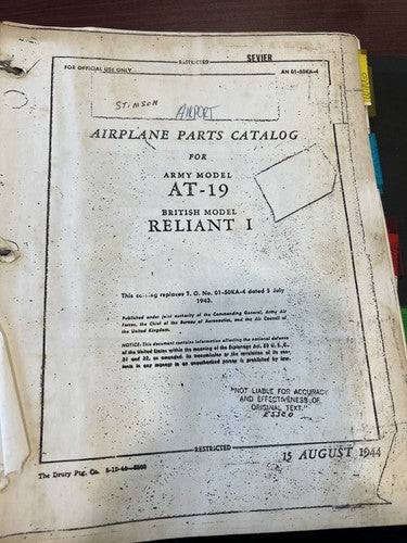Army Model AT-19 - British Model Reliant I Parts Catalog - August 1944