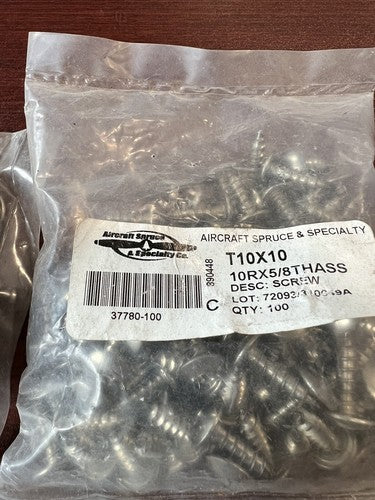 Aircraft Spruce & Spec. - Screw (Bag of 100) P/N: T10x10