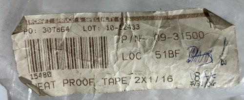 P/N: 09-31500 Spruce 18FT Heatproof Fiberglass Wrap - 2" Width X 1/16" Thickness