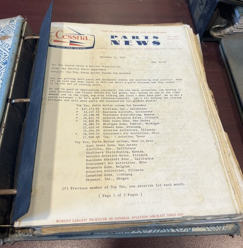 Cessna: Sales and Service - Parts News Book 1965