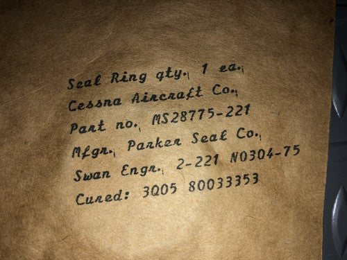 Cessna - Parker Seal P/N: MS28775-221