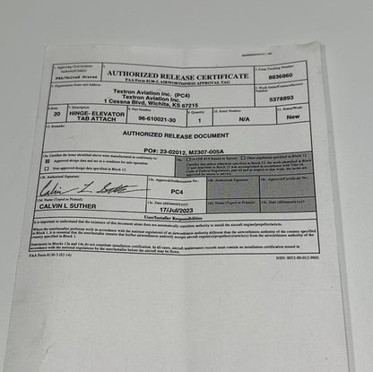 P/N: 96-610021-30 Beechcraft Hinge Elevator Tab Attach