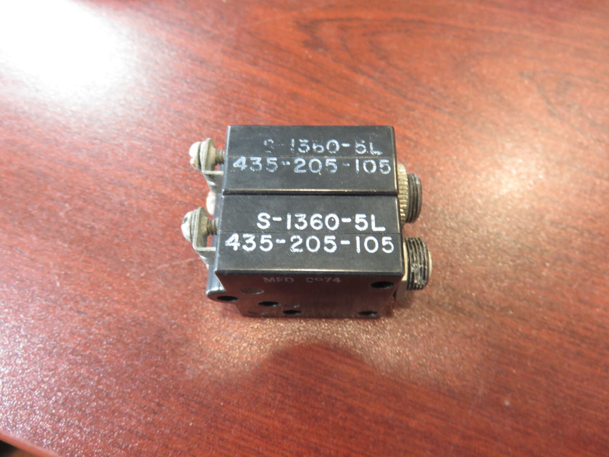 P/N:  435-205-105 - Wood Electric Corp.  5 Amp Aviation Breaker