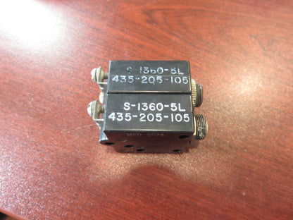 P/N:  435-205-105 - Wood Electric Corp.  5 Amp Aviation Breaker