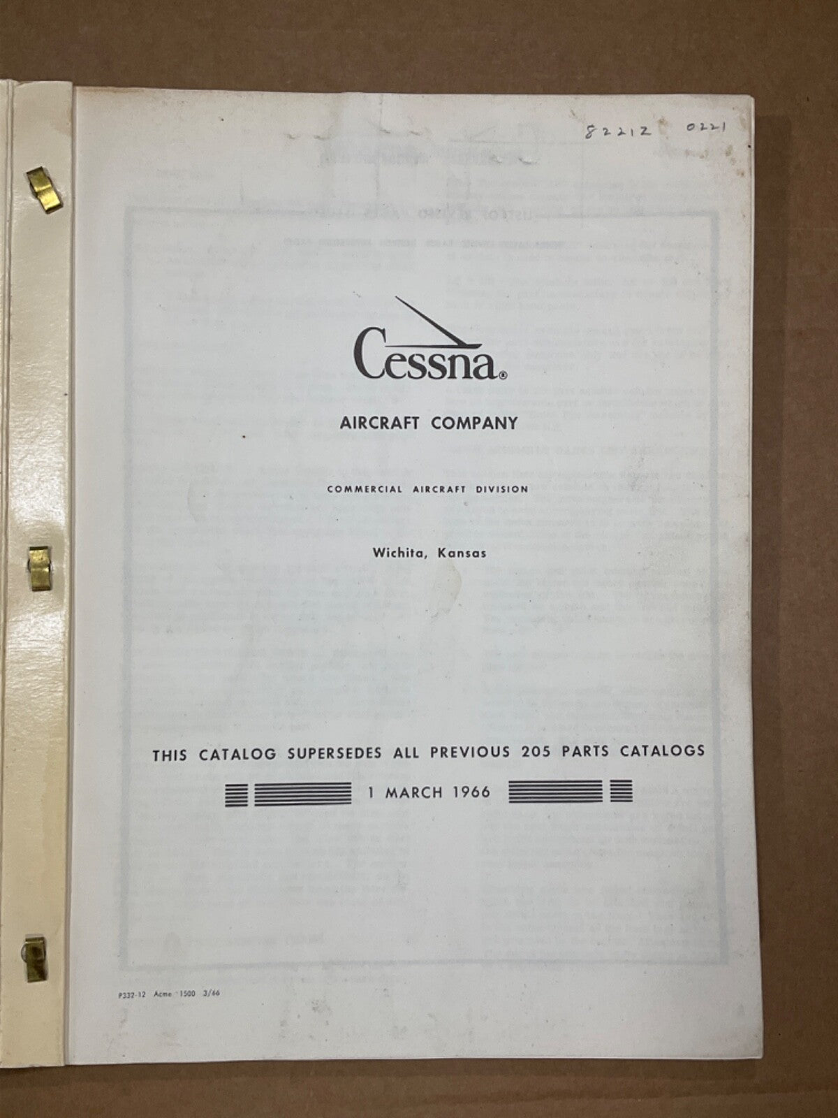 Parts Catalog Cessna 205 & 205A (March 1, 1966)