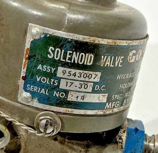 P/N: 147655-2 (Alt: 9543007) Goodyear Anti-Skid System Solenoid Valve