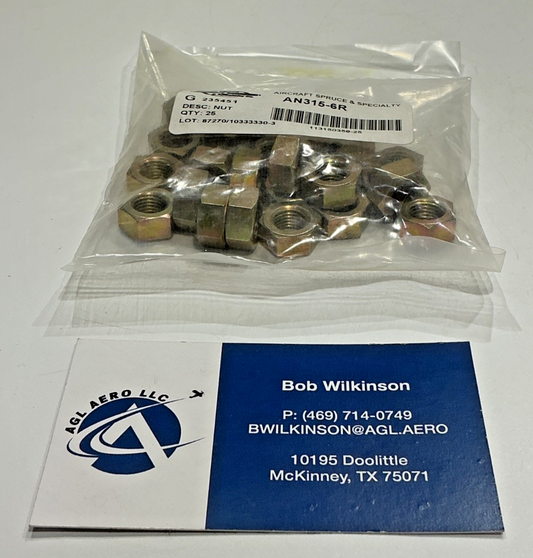 P/N: AN315-6R Continental Nut (NE) - set of 25