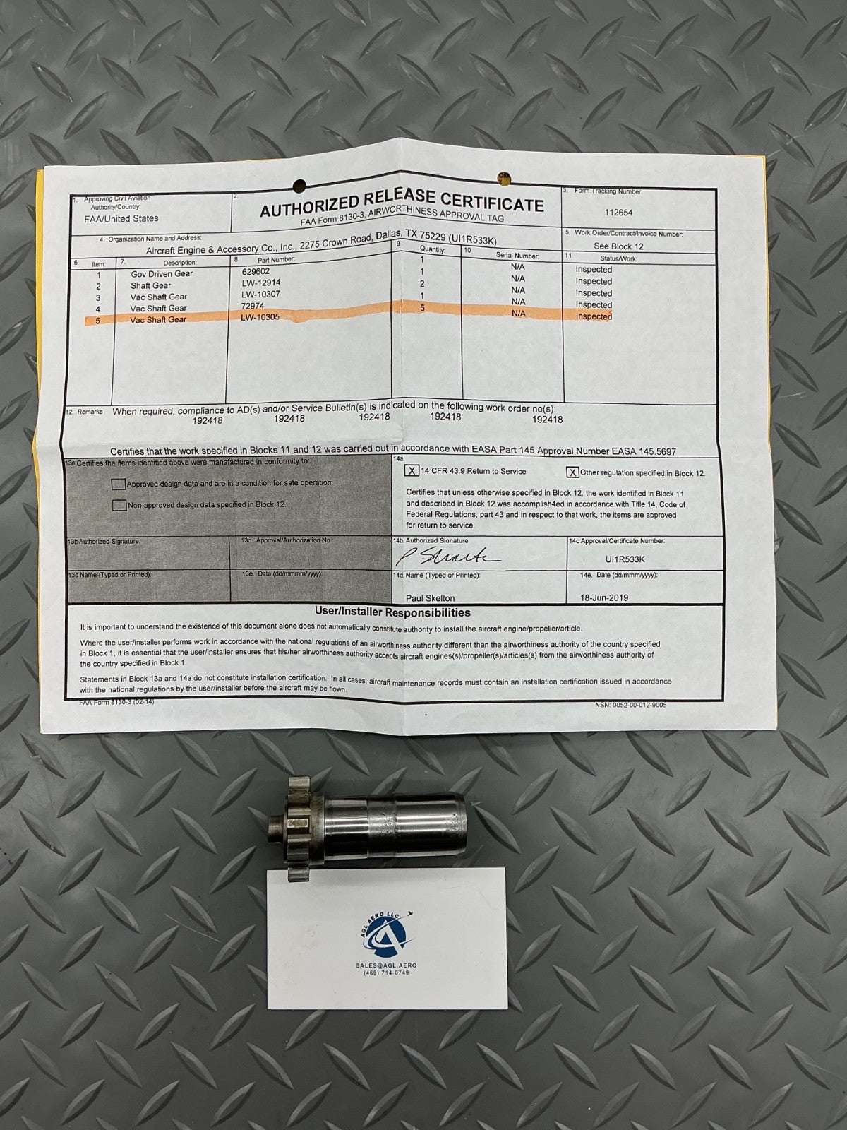 P/N: LW10305 Lycoming Gear Assembly - Accessory Driven (IN - Serviceable)
