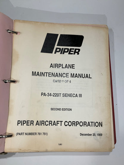 Piper PA-34-220T Seneca III Maintenance Manual Second Edition Cards 1-4