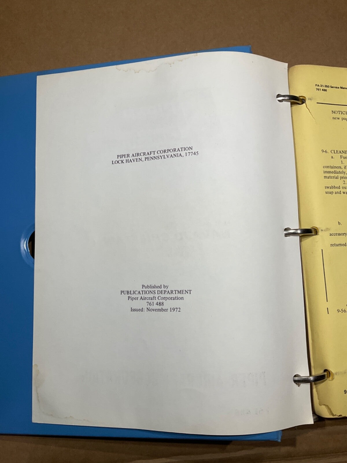 Customer Services Piper PA-31-350 Navajo Chieftain Service Manual Vol 1 (1972)