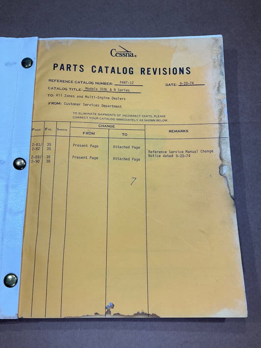 Parts Catalog Cessna 1967 310L & 1968 310N; July 1968 Version
