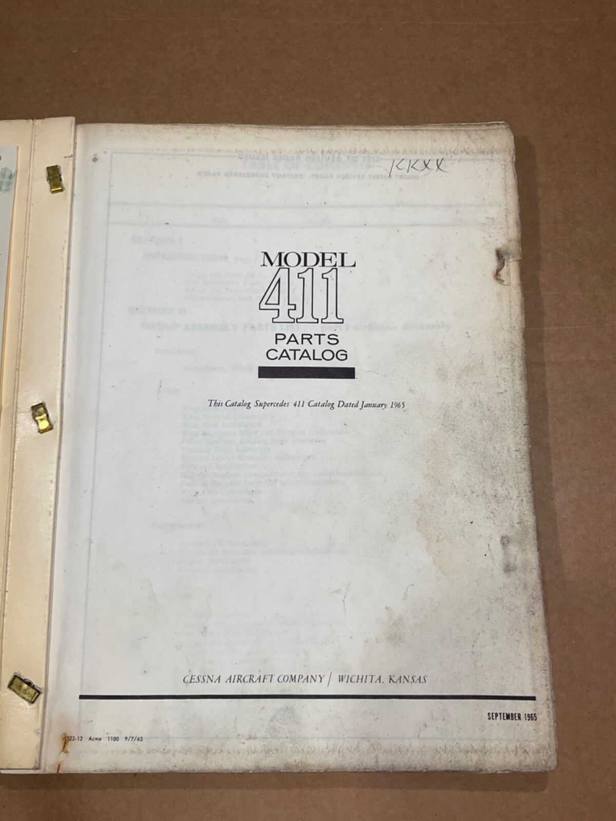 Parts Catalog Cessna Model 411; September 1965