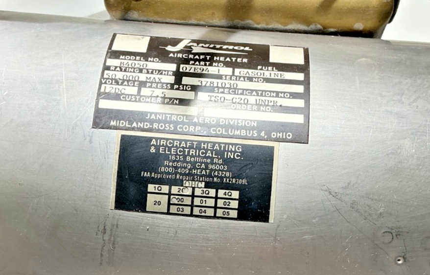 P/N: 07E94-1 Janitrol Aircraft Heater (AR)