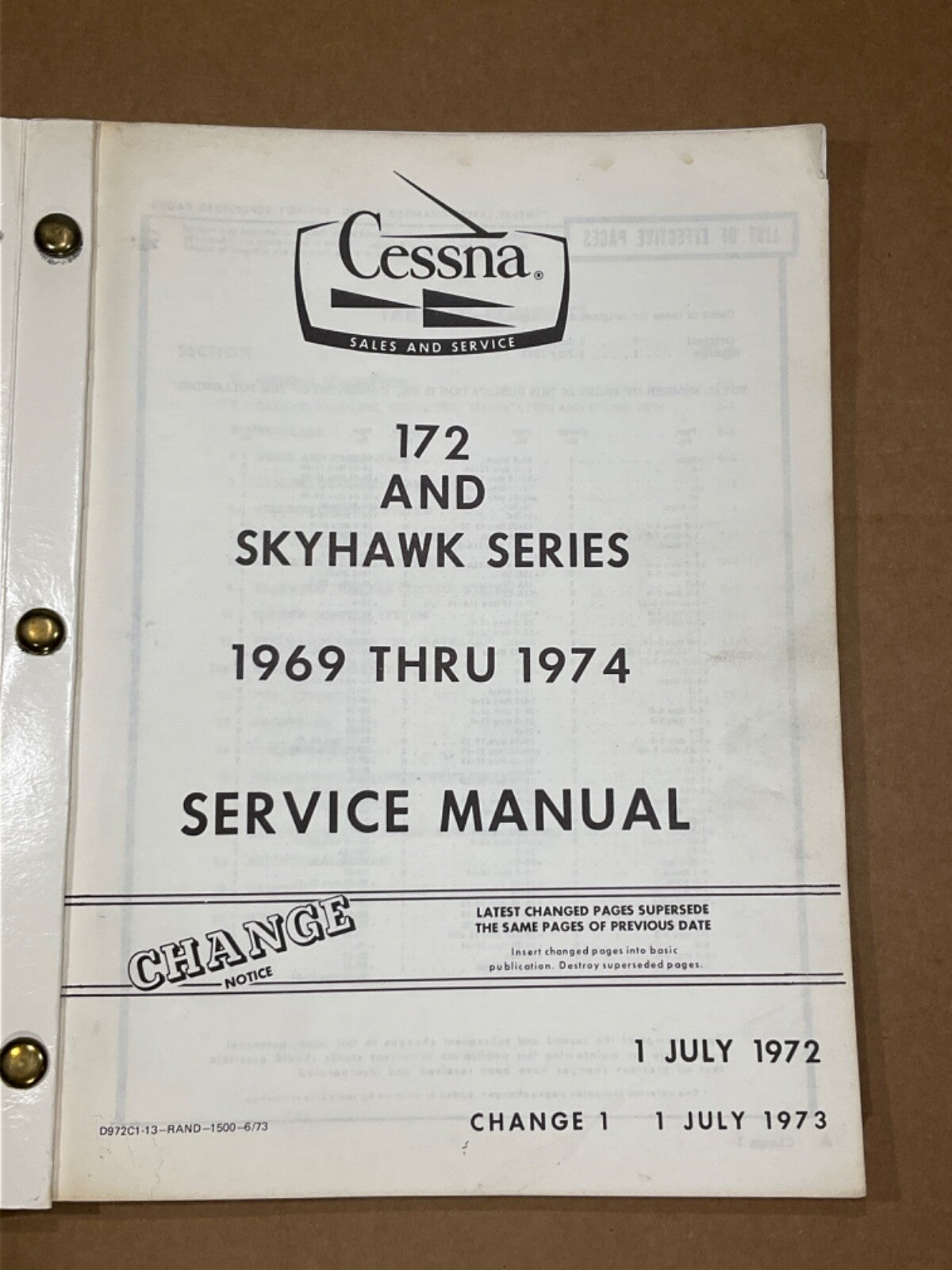 Service Manual Cessna 172 & Skyhawk Series 1969-1974 (July 1973 Change)