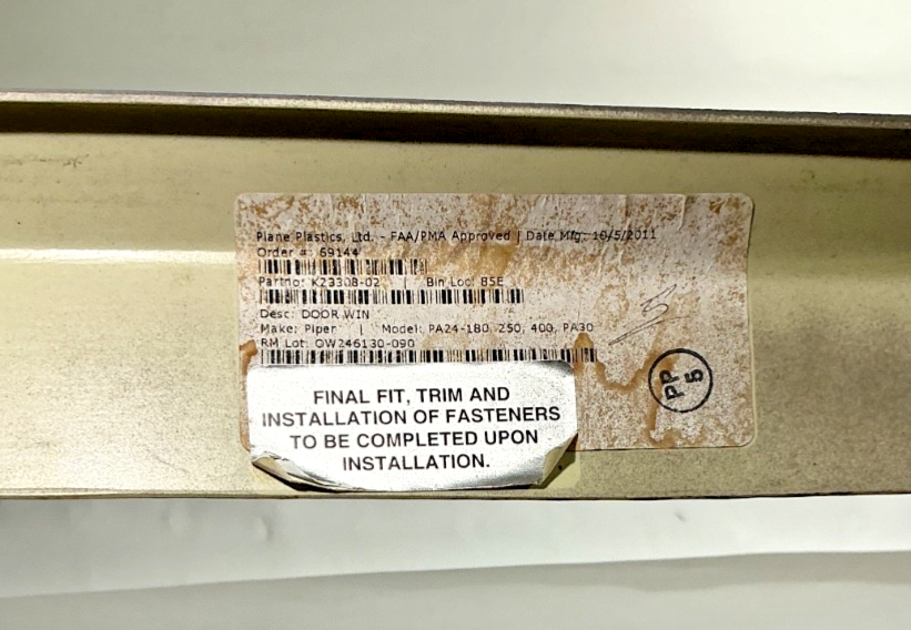 P/N: K23308-02 Piper Door Window Trim PA24-180, 250, 400, PA-30 (AR)