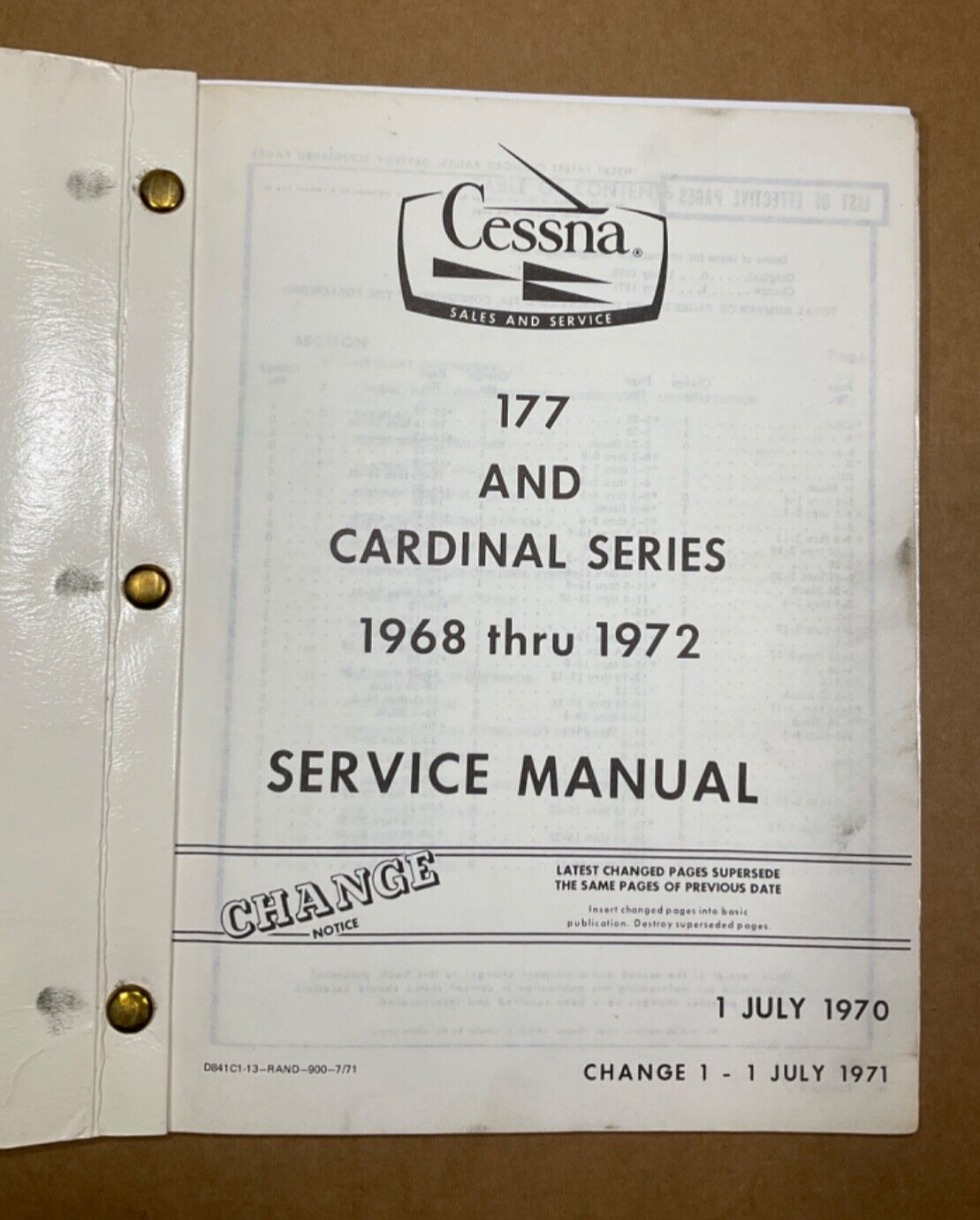 Service Manual Cessna 177 & Cardinal Series 1968-1972 (Change 1 - July 1971)