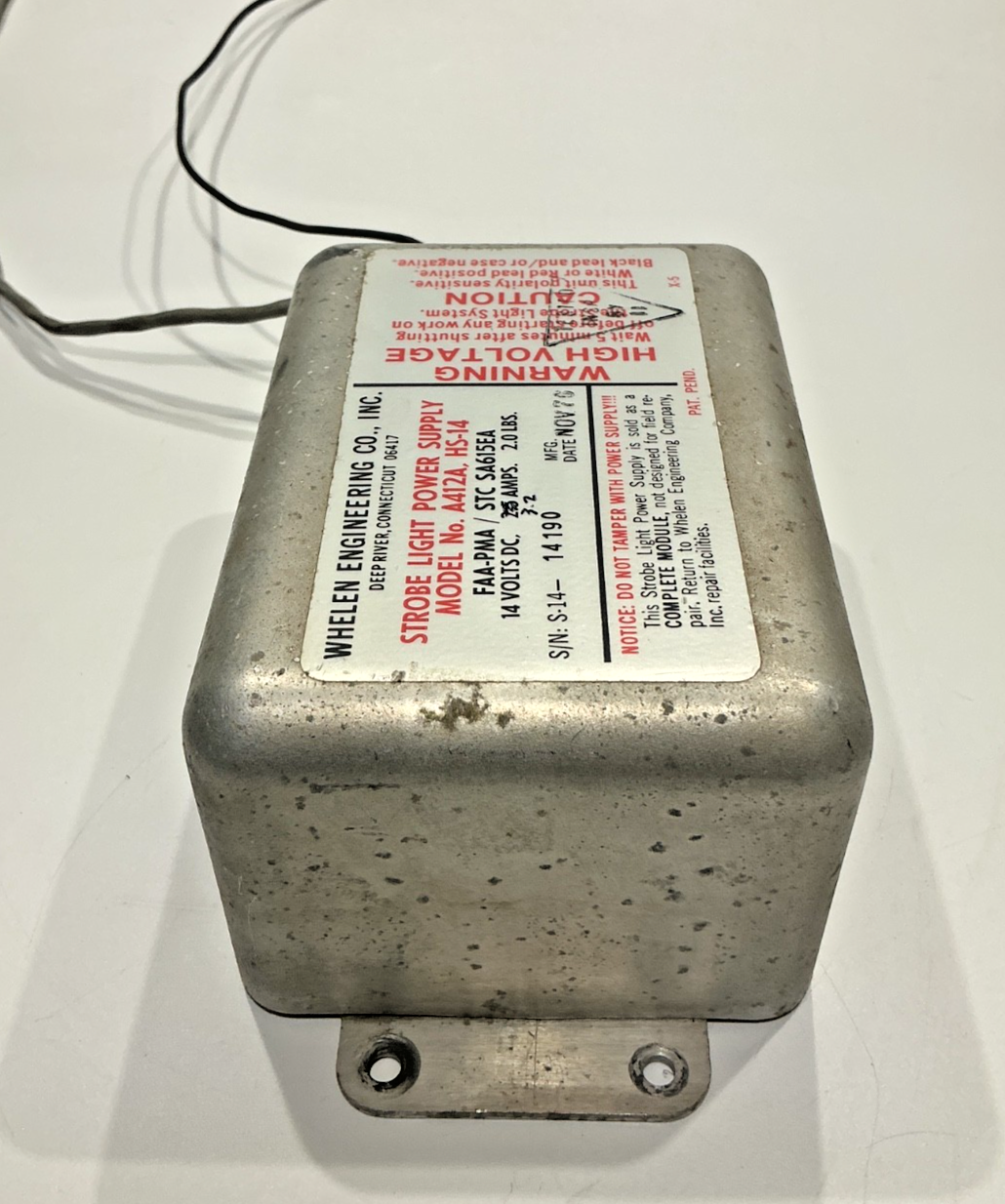 P/N: A412A HS-14 Whelen Strobe Light Power Supply (AR)