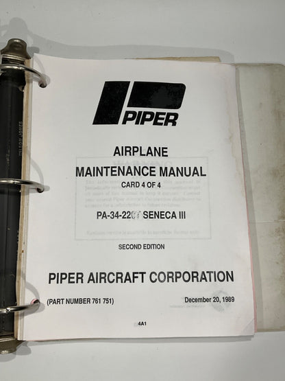 Piper PA-34-220T Seneca III Maintenance Manual Second Edition Cards 1-4