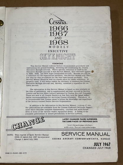 Service Manual Cessna Executive Skyknight Models 1966, 1967, 1968 (July 1968)
