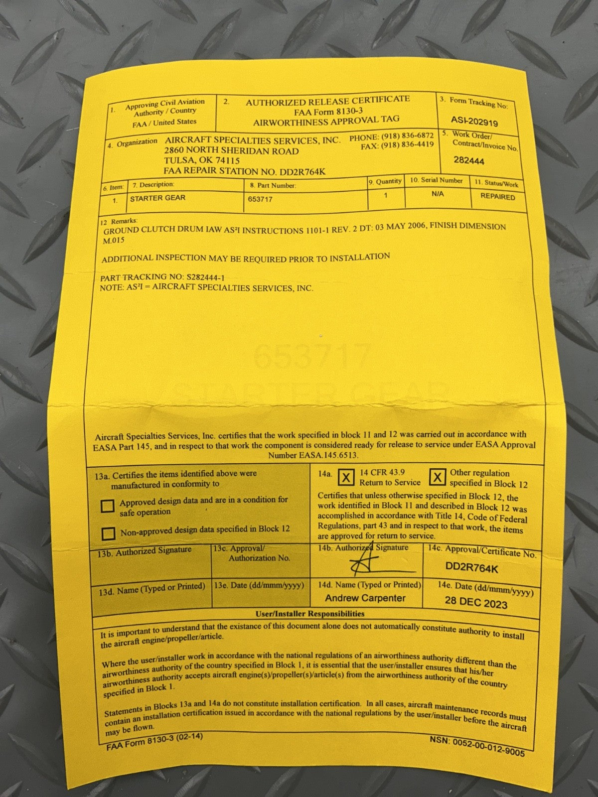 P/N: 653717 Starter Gear (RE)