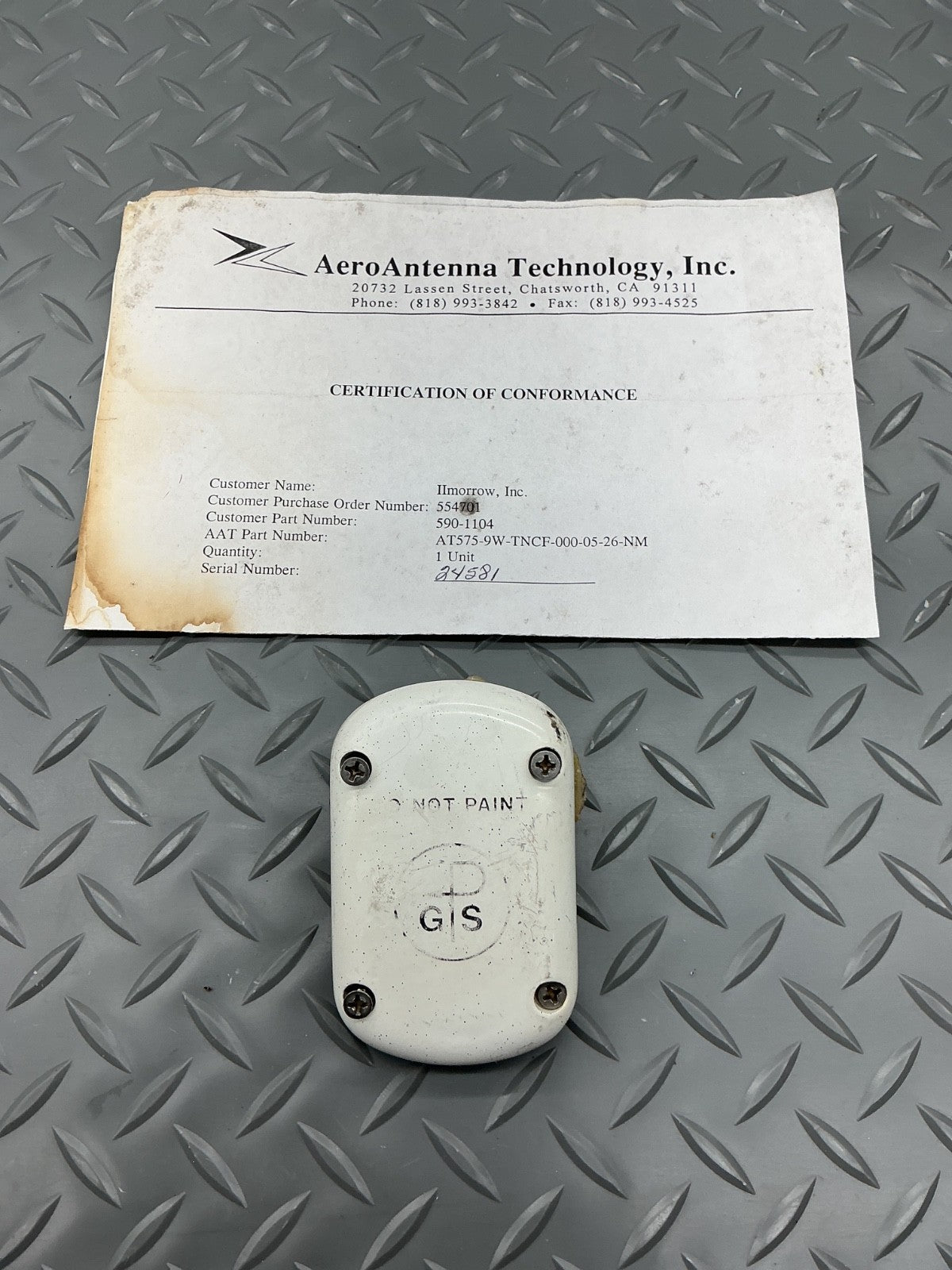 P/N: AT575-9UW-TNCF-000-05-26-NM AEROANTENNA GPS ANTENNA (AR) - for one