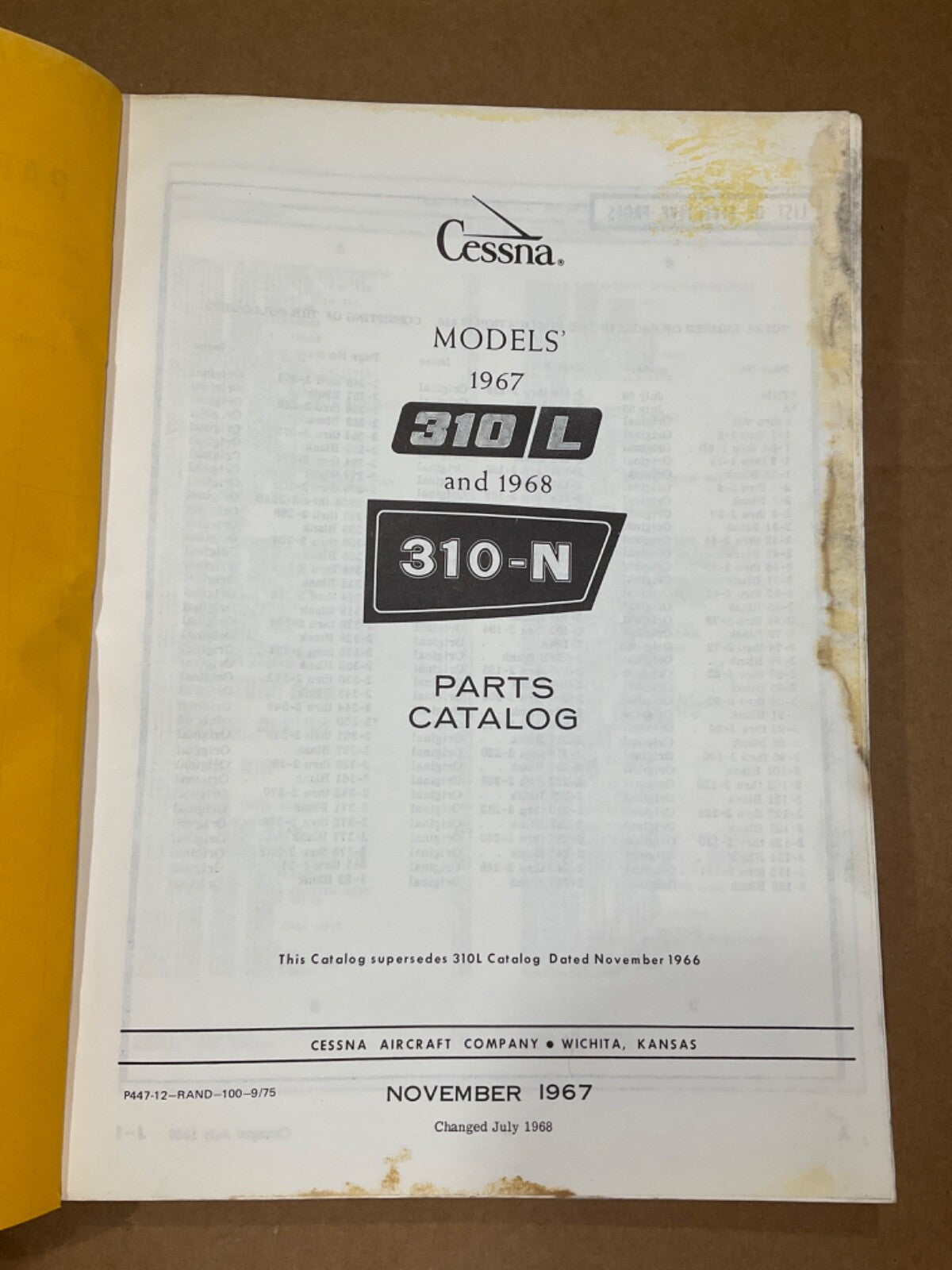 Parts Catalog Cessna 1967 310L & 1968 310N; July 1968 Version
