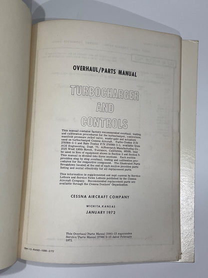 Cessna Turbocharger and Controls - Overhaul Parts Manual - January 1972
