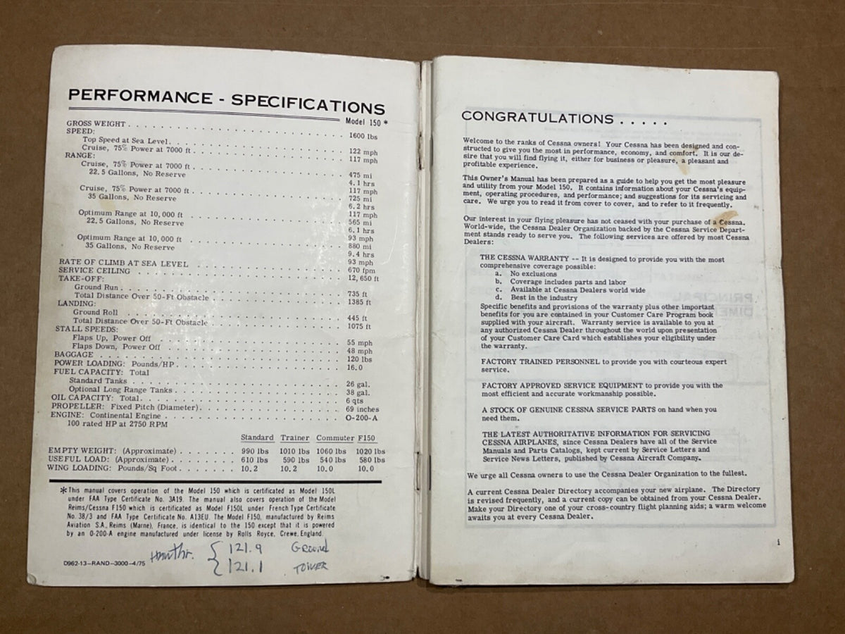 Owner's Manual 1973 Cessna Model 150