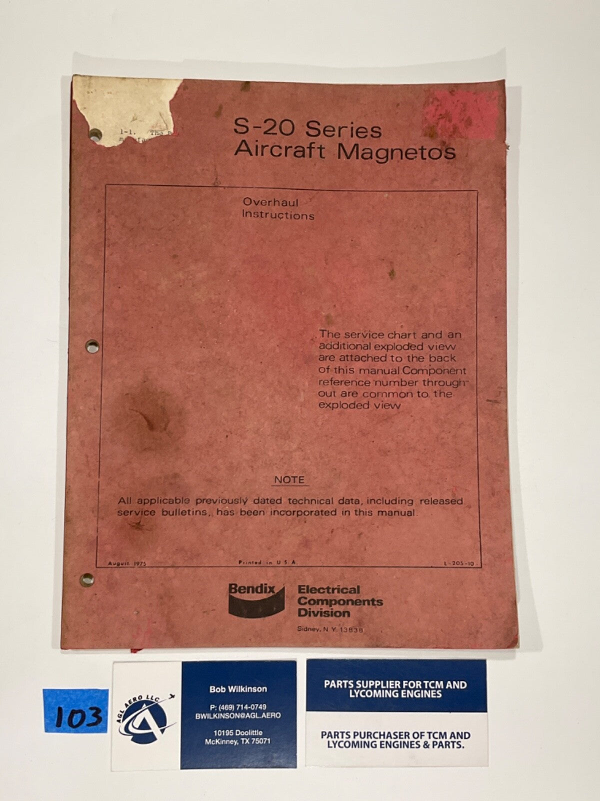 Bendix S-20 Series Aircraft Magnetos - Overhaul Instructions - August 1975
