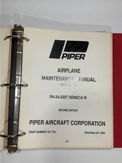 Piper PA-34-220T Seneca III Maintenance Manual Second Edition Cards 1-4