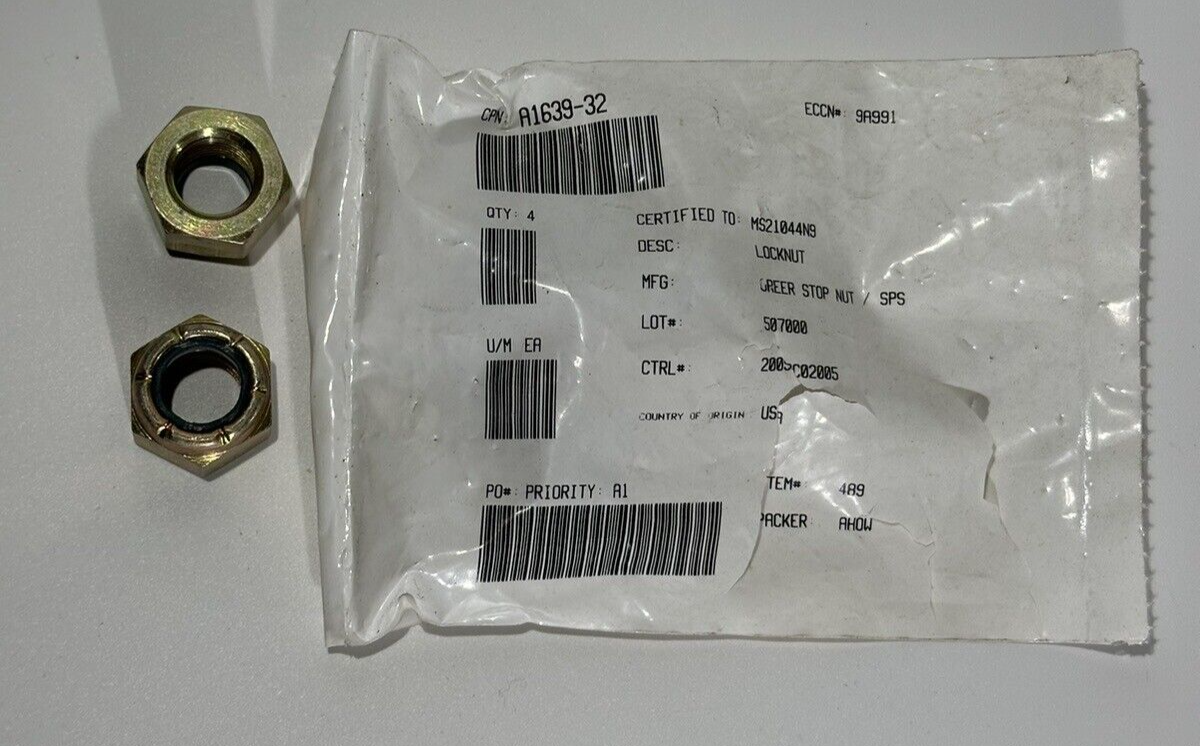 P/N: A1639-32 Cessna Lock Nut (Alt P/N MS21044N9)